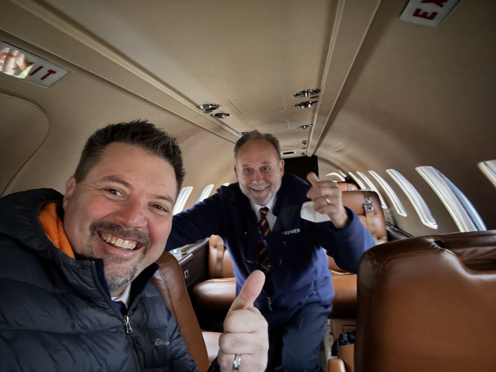 In the cabin of a business jet