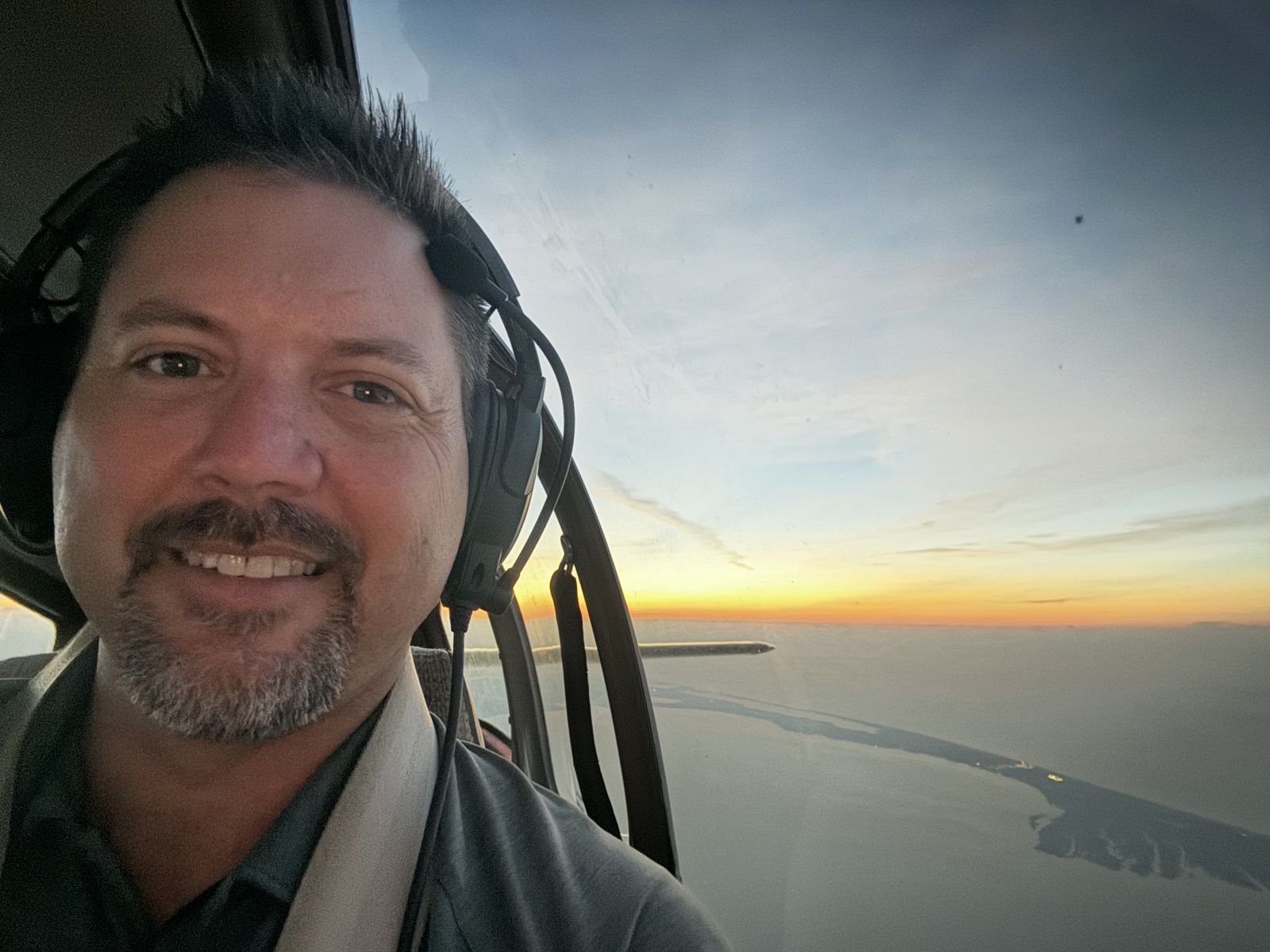 Flying at sunset